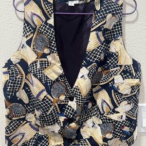 Vintage Butler Bass 100% Silk Tennis Print Vest Size Medium Summer Festive